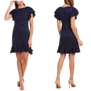 VINCE CAMUTO Navy Blue Flounce Hem Sheath Dress 8